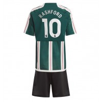 Manchester United Marcus Rashford #10 Auswärts Trikotsatz Kinder 2023-24 Kurzarm (+ Kurze Hosen)